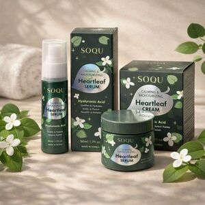 SOQU Heartleaf 2pc Serum + Cream Set Calming Hydrating Hyaluronic Acid K-Beauty